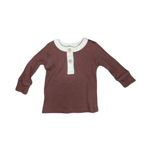 Quincy Mae Organic Cotton Ribbed Henley Top Brown 6-12M Neutral Baby Shirt